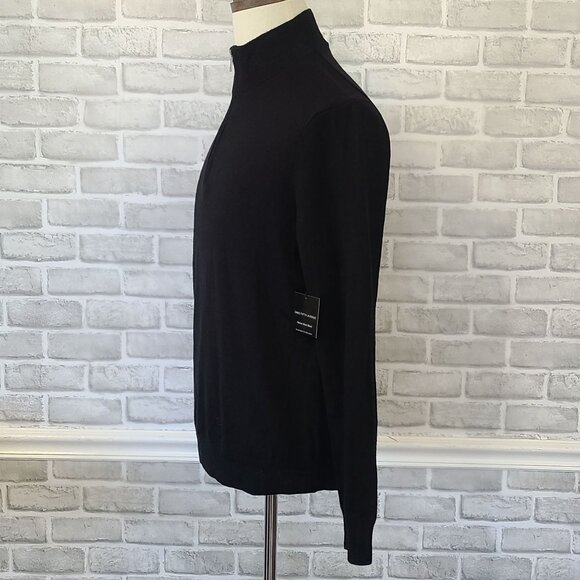 Saks Fifth Avenue Black Sweater Merino Wool Blend Pullover 1/4 Zip L NEW Staple - Picture 3 of 8